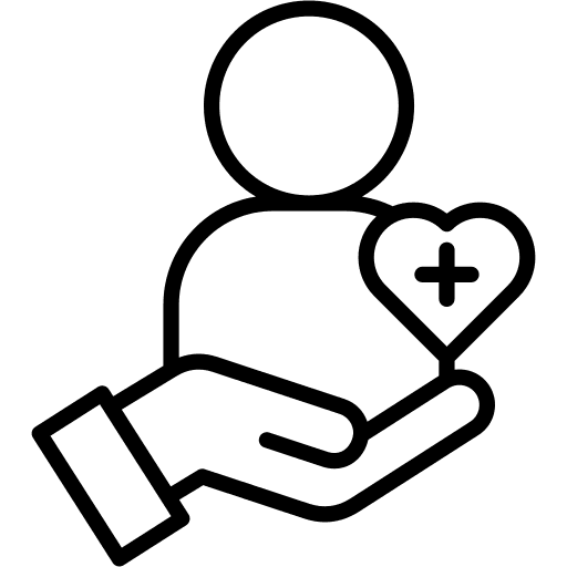 human icon with hand and a heart